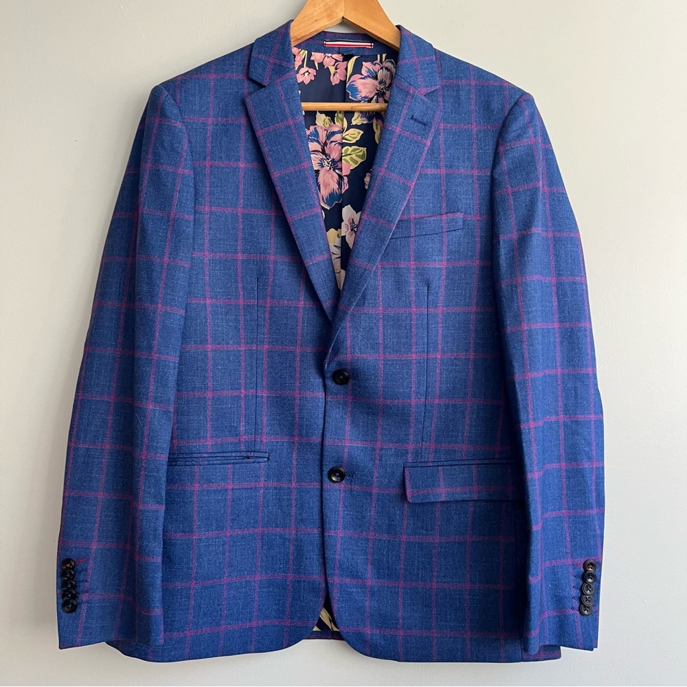 Soul Of London Sports Coat Blazer Size 38R Blue Pink Floral Spring EUC - Picture 1 of 15